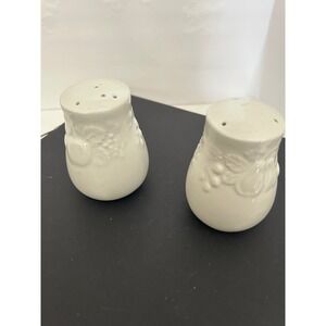 Salt and Pepper Shakers White Embossed Fruit Grapes Pears Ceramic Collectible